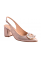 Γόβα Slingback Δερμάτινη Rose Gold ή Ασημί με Κρυστάλλινη Αγκράφα  τακ. 7 cm  –  Trace     3738-LN