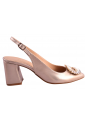 Γόβα Slingback Δερμάτινη Rose Gold ή Ασημί με Κρυστάλλινη Αγκράφα  τακ. 7 cm  –  Trace     3738-LN