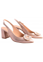 Γόβα Slingback Δερμάτινη Rose Gold ή Ασημί με Κρυστάλλινη Αγκράφα  τακ. 7 cm  –  Trace     3738-LN