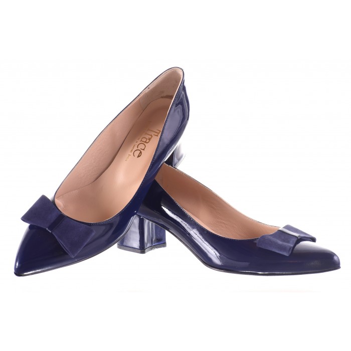 Γόβες Λουστρίνι με φιόγκο τακ.8 εκ |  3608-EZ - Μπλε