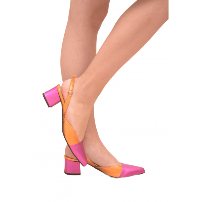 Monroe  by Trace  Γόβα δίχρωμη μεταλλική απόχρωση - δερμάτινη Sling Back | 3663-EZ - Πορτοκαλί  | Φούξια Monroe  by Trace  Γόβα δίχρωμη μεταλλική απόχρωση - δερμάτινη Sling Back | 3663-EZ - Πορτοκαλί  | Φούξια