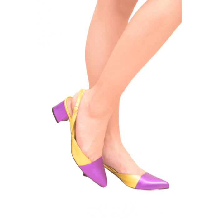 Monroe  by Trace  Γόβα δίχρωμη μεταλλική απόχρωση - δερμάτινη Sling Back | 3663-EZ - Μωβ | Κίτρινο Monroe  by Trace  Γόβα δίχρωμη μεταλλική απόχρωση - δερμάτινη Sling Back | 3663-EZ - Μωβ | Κίτρινο