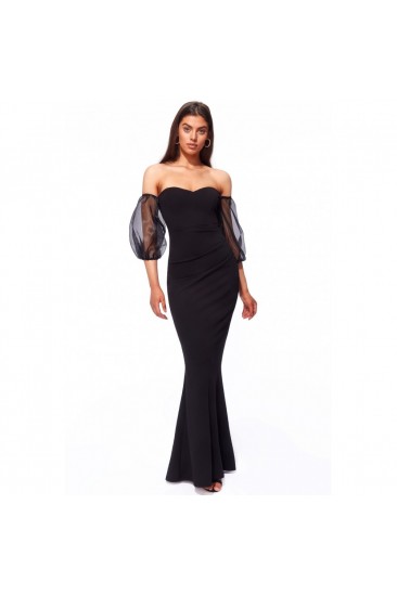 Μακρύ μαύρο φόρεμα με μανίκια από οργαντίνα
