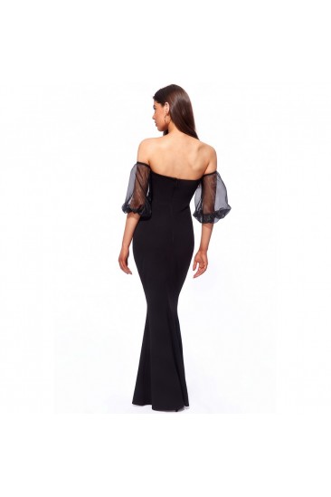 Μακρύ μαύρο φόρεμα με μανίκια από οργαντίνα