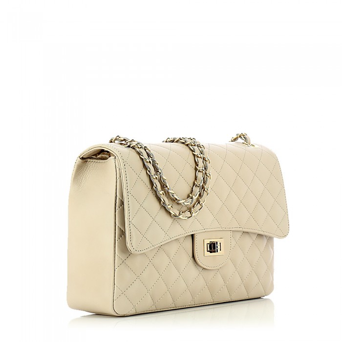 Guy Laroche Δερμάτινη τσάντα ώμου Abigail GL-1000 - Μπεζ Guy Laroche Δερμάτινη τσάντα ώμου Abigail GL-1000 - Μπεζ