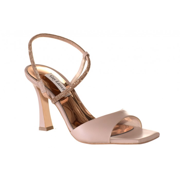 Δερμάτινα πέδιλα  by Guy Laroche - Τακούνι 8εκ σε σχήμα καμπάνας και καρέ τελείωμα μπροστά - GL5020029276-1 - Νουντ