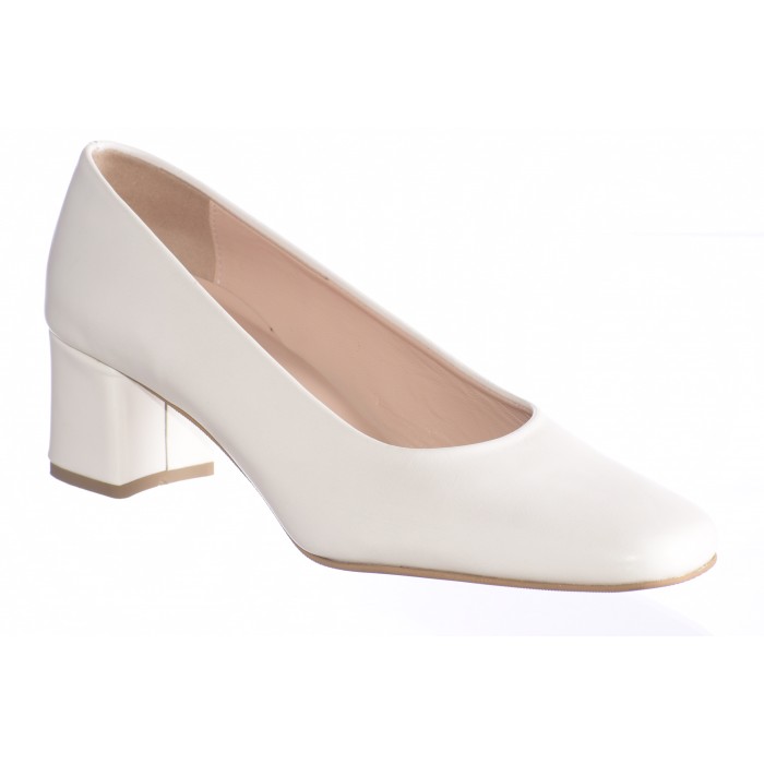 Δερμάτινη Γόβα με καρέ τακούνι 5 cm - byTrace  |  Art.642-HZ - Λευκο