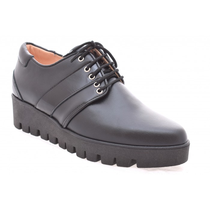 Patricia - Δερμάτινο Μοκασίνι με γορδόνια  - Μαυρο