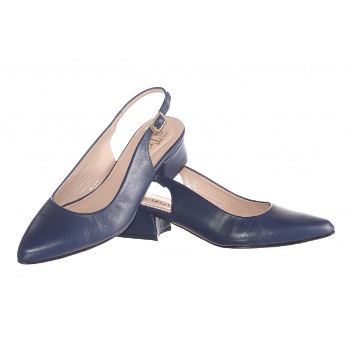 Γόβα Εξώφτερνη Δερμάτινη   Elly Blue by Trace - 3,5 εκ τακούνι - Μπλε