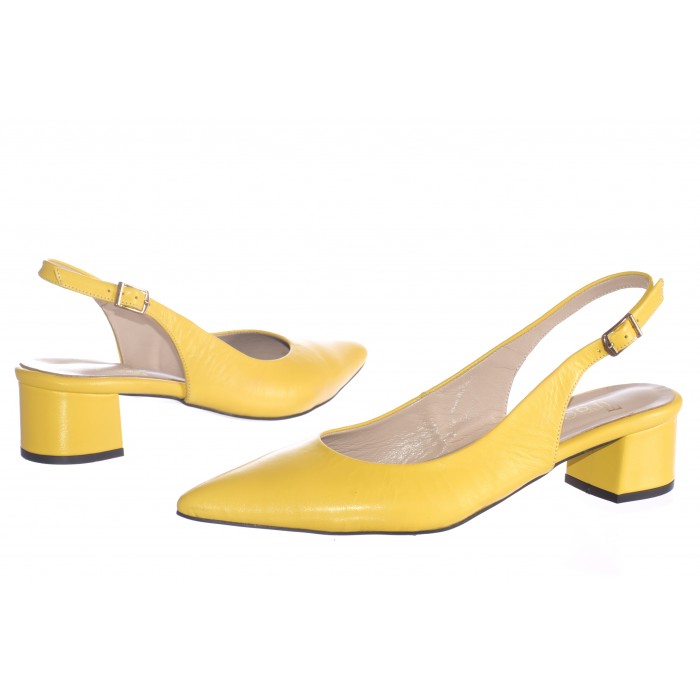 Γόβα Εξώφτερνη Δερμάτινη,  Cardinalle by Trace - 4,5 εκ τακούνι | Tr-0061-HZ - Κιτρινο