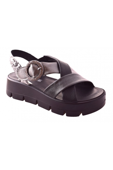 Γυναικεία σανδάλια με πλατφόρμα, μαύρο και γκρι με velcro 4cm by IGI & CO | 1160033