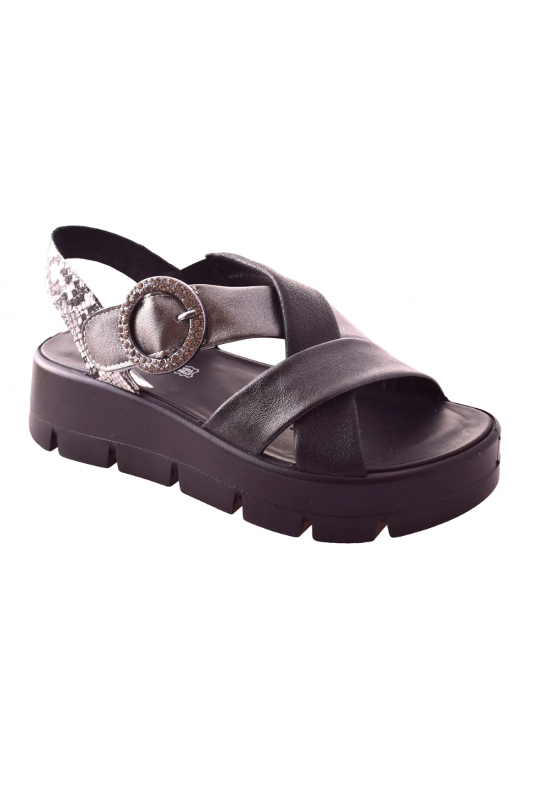 Γυναικεία σανδάλια με πλατφόρμα, μαύρο και γκρι με velcro 4cm by IGI & CO | 1160033