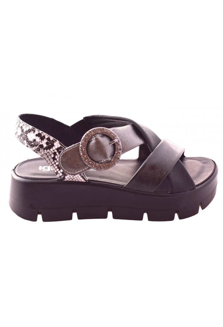 Γυναικεία σανδάλια με πλατφόρμα, μαύρο και γκρι με velcro 4cm by IGI & CO | 1160033