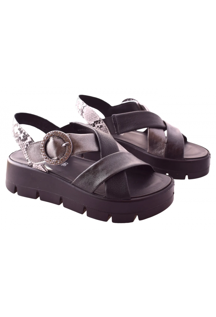 Γυναικεία σανδάλια με πλατφόρμα, μαύρο και γκρι με velcro 4cm by IGI & CO | 1160033