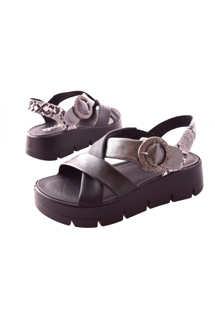 Γυναικεία σανδάλια με πλατφόρμα, μαύρο και γκρι με velcro 4cm by IGI & CO | 1160033