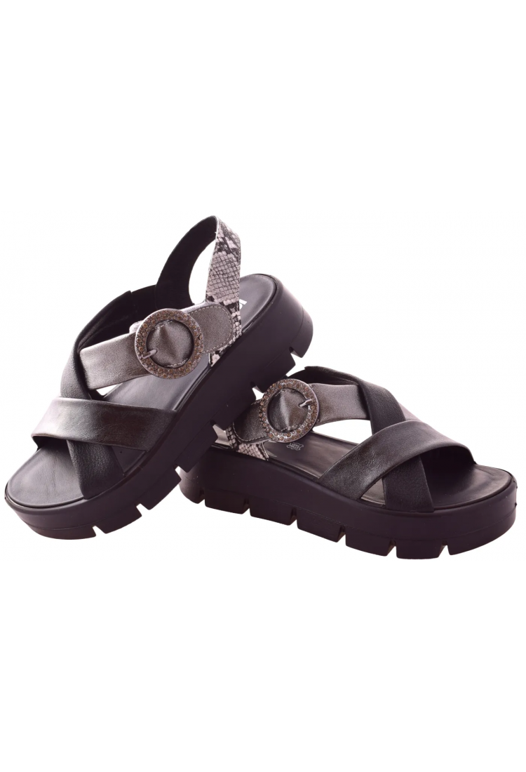 Γυναικεία σανδάλια με πλατφόρμα, μαύρο και γκρι με velcro 4cm by IGI & CO | 1160033