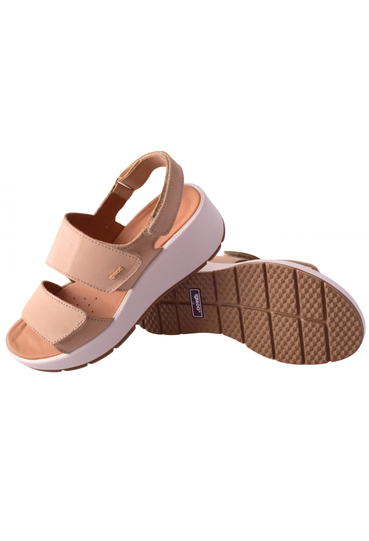 Γυναικεία σανδάλια με πλατιά πλατφόρμα 4 cm σε μπεζ χρώμα με βέλκρο by IGI & CO | 1163322