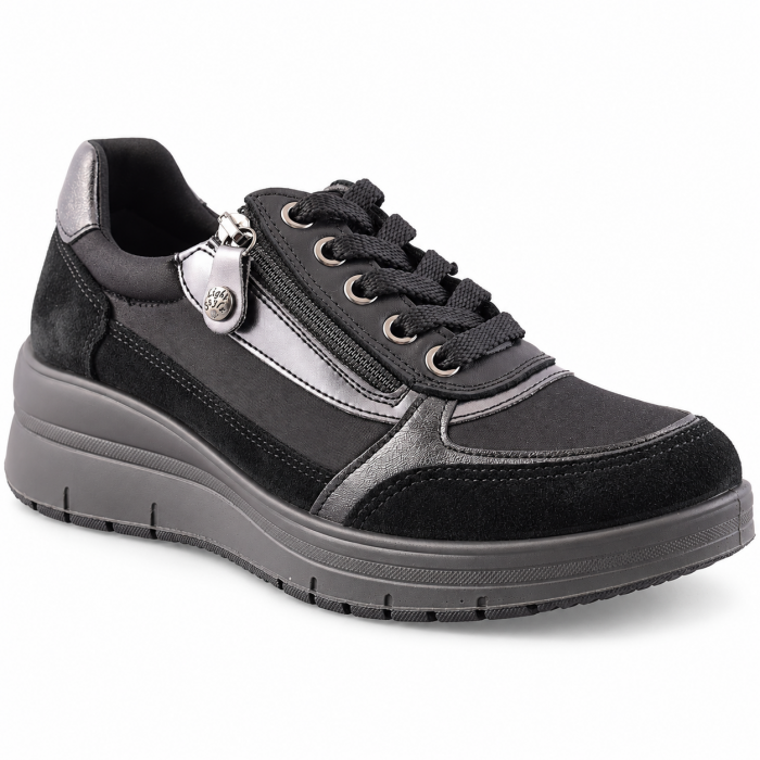 IMAC 205710 Γυναικεία Ανατομικά Sneakers Nubuck Μαύρα με Έξτρα Φάρδος - Μαυρο