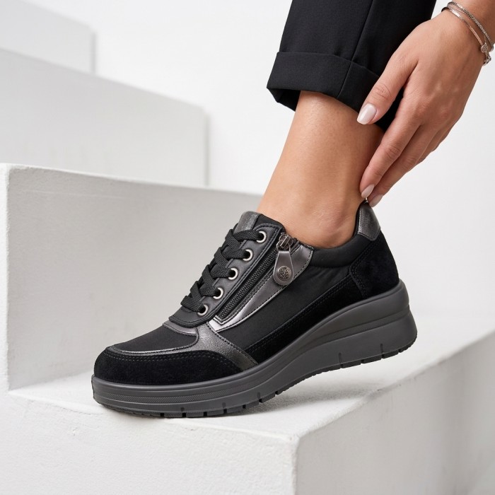 IMAC 205710 Γυναικεία Ανατομικά Sneakers Nubuck Μαύρα με Έξτρα Φάρδος - Μαυρο