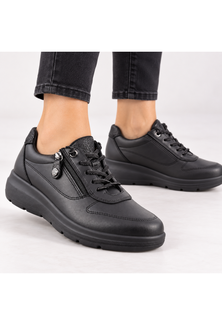 IMAC 206010 μαύρα γυναικεία δερμάτινα sneakers με φερμουάρ
