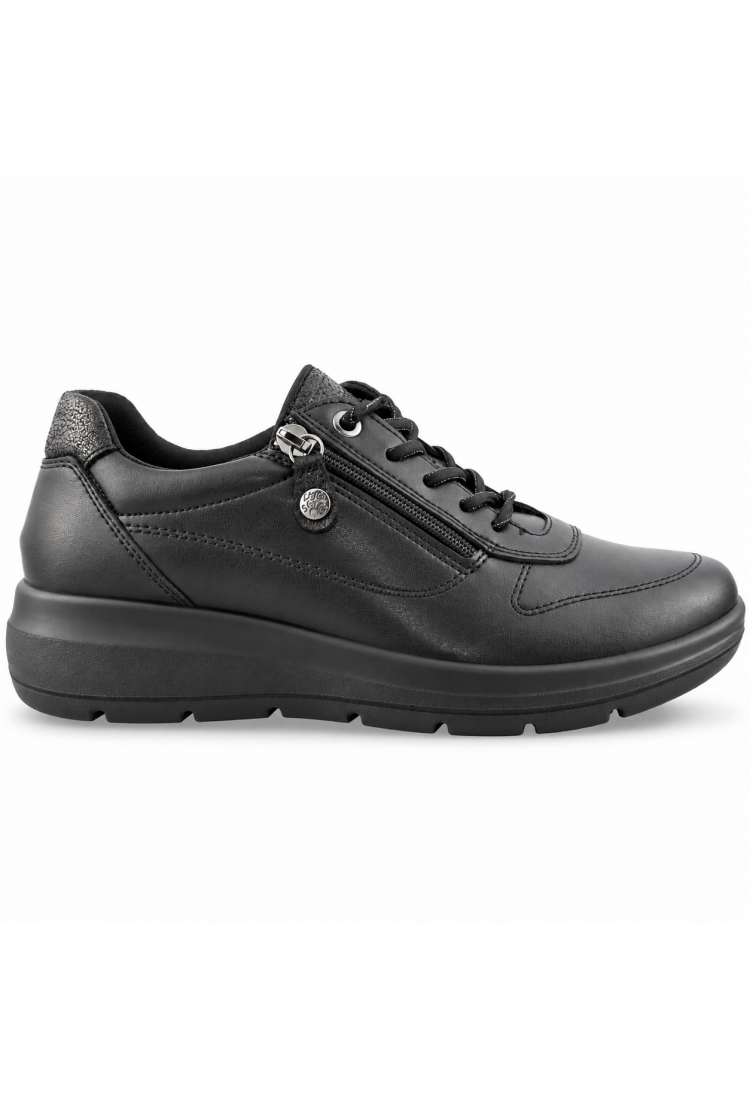 IMAC 206010 μαύρα γυναικεία δερμάτινα sneakers με φερμουάρ