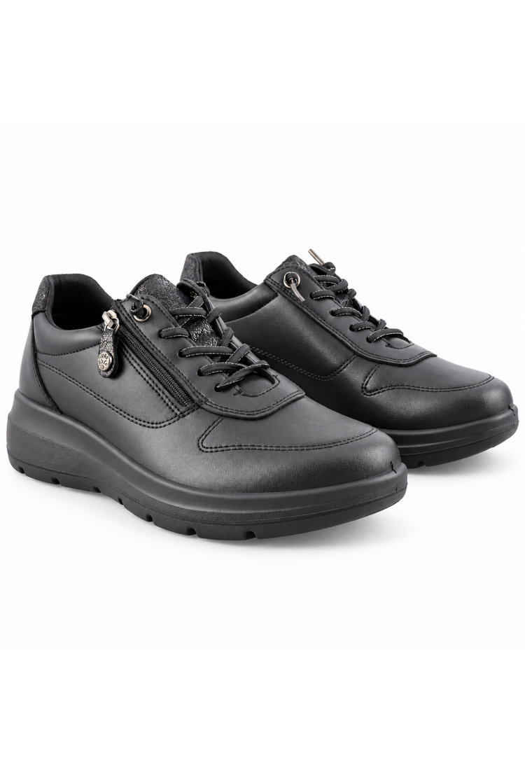 IMAC 206010 μαύρα γυναικεία δερμάτινα sneakers με φερμουάρ