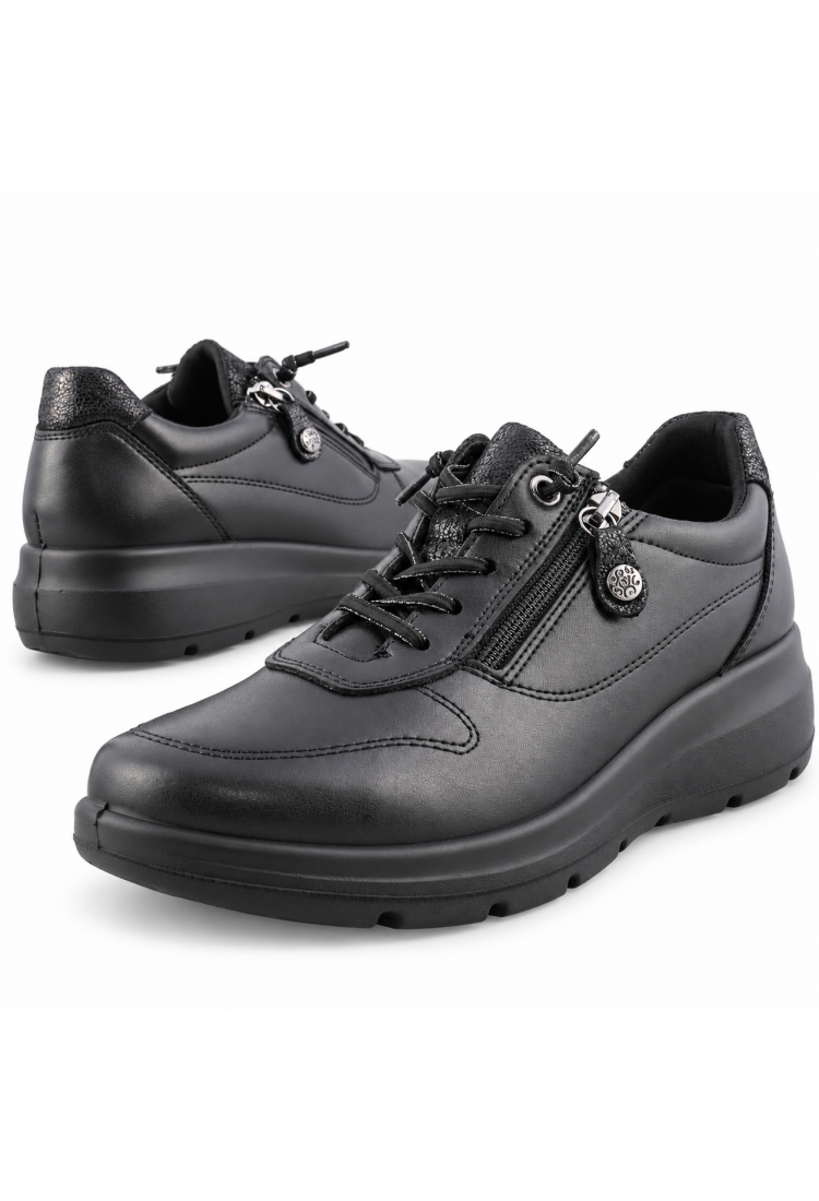 IMAC 206010 μαύρα γυναικεία δερμάτινα sneakers με φερμουάρ