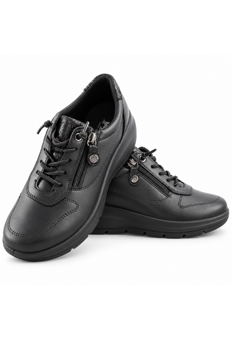 IMAC 206010 μαύρα γυναικεία δερμάτινα sneakers με φερμουάρ