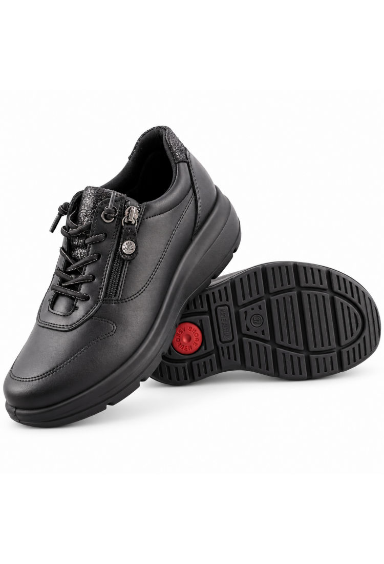 IMAC 206010 μαύρα γυναικεία δερμάτινα sneakers με φερμουάρ
