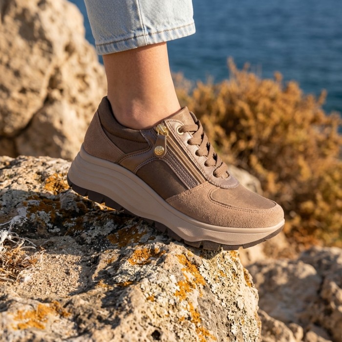 IMAC 208210  Γυναικεία Ανατομικά Sneakers Nubuck Μαύρα ή Πούρο με Έξτρα Φάρδος - Πουρο