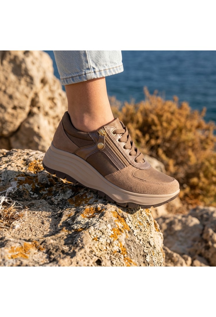IMAC 208210  Γυναικεία Ανατομικά Sneakers Nubuck Μαύρα ή Πούρο με Έξτρα Φάρδος