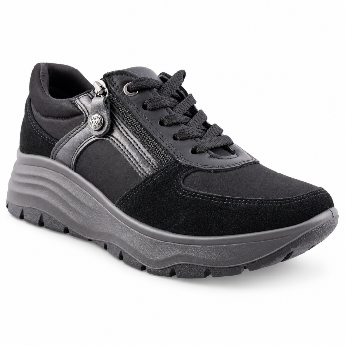 IMAC 208210  Γυναικεία Ανατομικά Sneakers Nubuck Μαύρα ή Πούρο με Έξτρα Φάρδος - Μαυρο