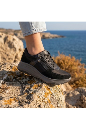 IMAC 208210  Γυναικεία Ανατομικά Sneakers Nubuck Μαύρα ή Πούρο με Έξτρα Φάρδος