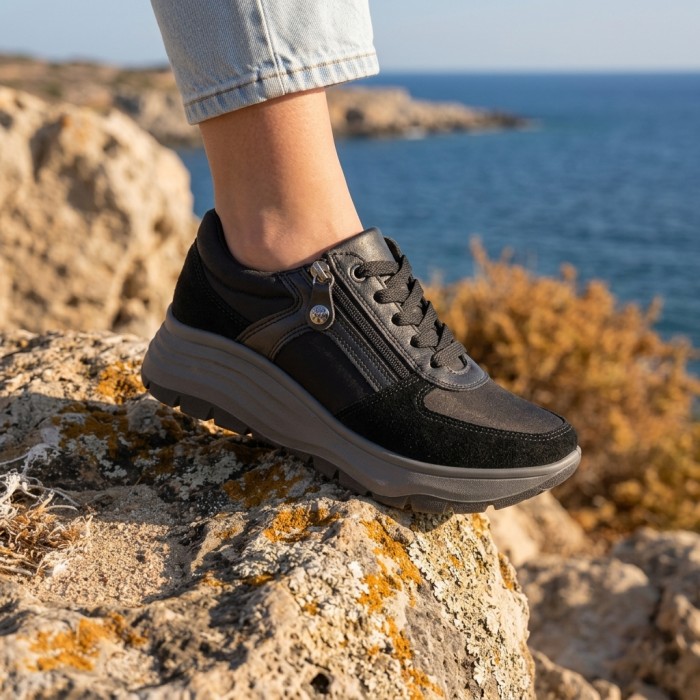 IMAC 208210  Γυναικεία Ανατομικά Sneakers Nubuck Μαύρα ή Πούρο με Έξτρα Φάρδος
