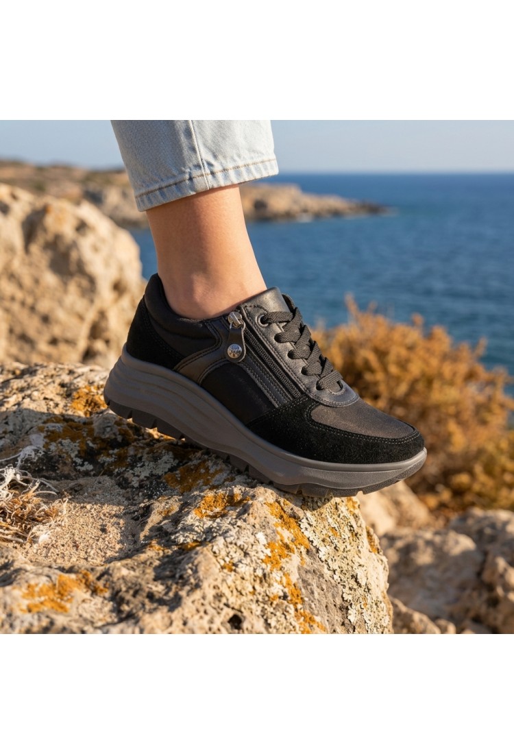 IMAC 208210  Γυναικεία Ανατομικά Sneakers Nubuck Μαύρα ή Πούρο με Έξτρα Φάρδος
