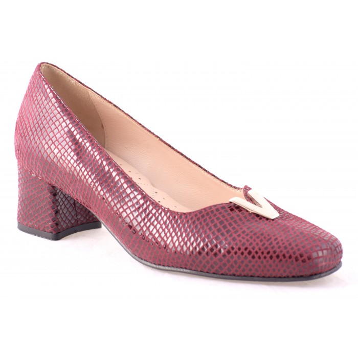 Γόβα Δέρμα - Σαυράκι - καρέ τακούνι by Trace  byTrace 877-SK - Μπορντο