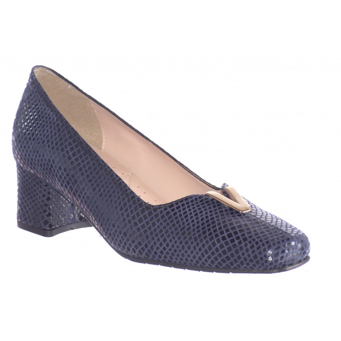 Γόβα Δέρμα - Σαυράκι - καρέ τακούνι by Trace  byTrace 877-SK - Μπλε