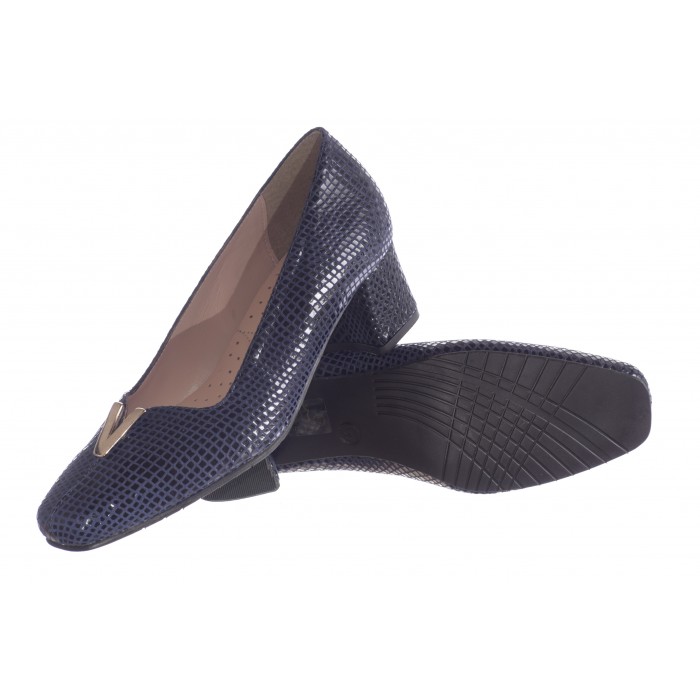 Γόβα Δέρμα - Σαυράκι - καρέ τακούνι by Trace  byTrace 877-SK - Μπλε