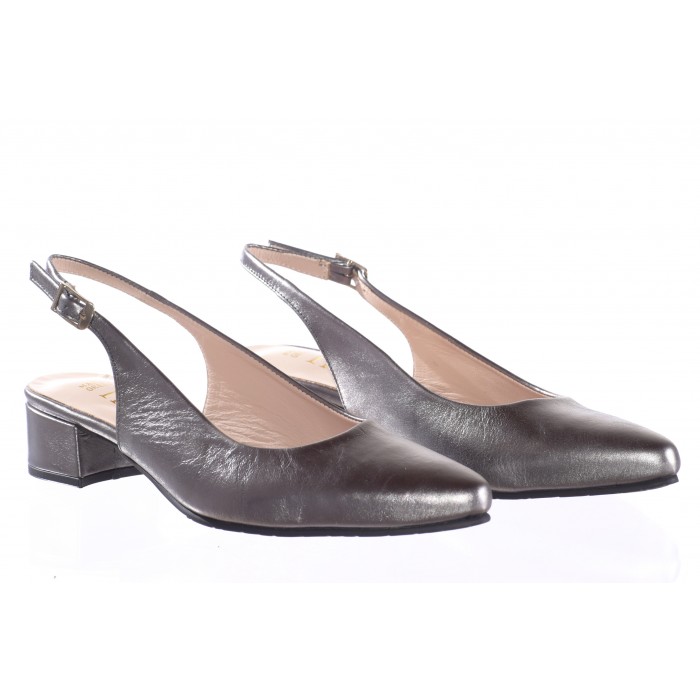 Γόβα Εξώφτερνη Δερμάτινη   Elly steel by Trace - 3,5 εκ τακούνι - Ατσαλι