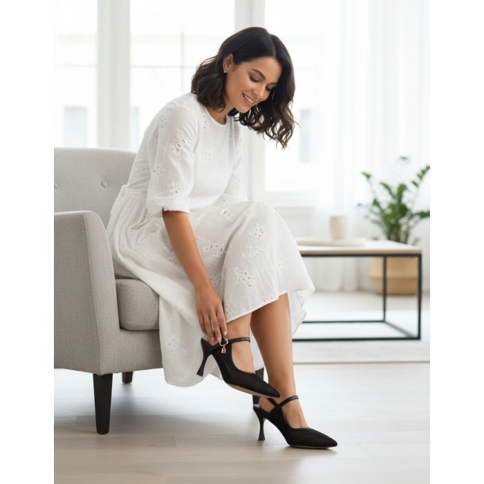 Laura Biagiotti Κομψά Mules 7,5 cm με διάφανο διχτυ |   LB-9676 - Μαυρο