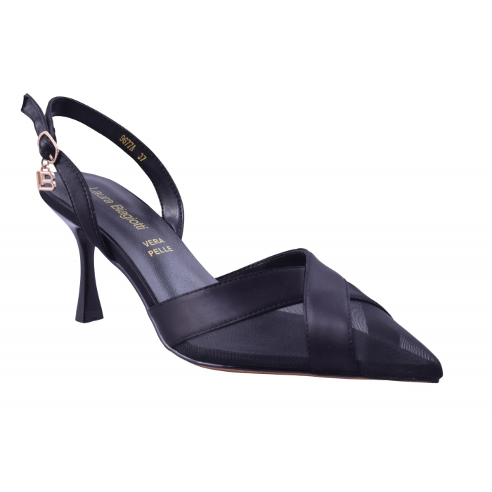 Laura Biagiotti Κομψές Δερμάτινες Γόβες Slingback 7,5 cm |   LB-9677-A - Μαυρο