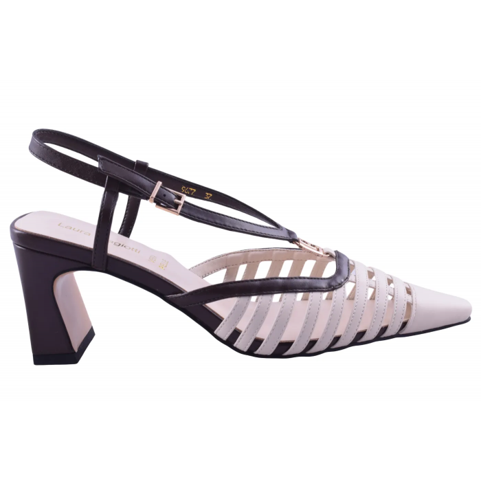 Laura Biagiotti Κομψές Δερμάτινες Γόβες Slingback  6,5 cm |   LB-9677 - Μπεζ | Μαύρο