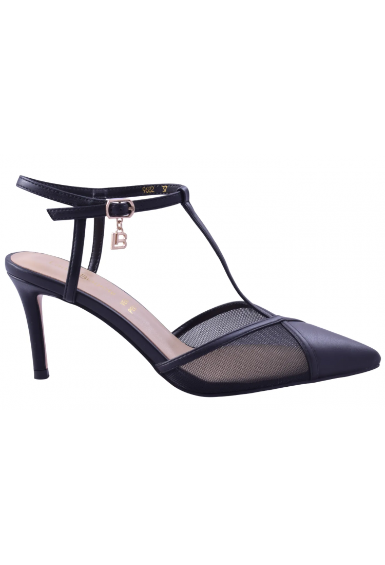 Laura Biagiotti - Κομψά σε μπλε σκούρο ή μαύρα, ψηλοτάκουνα πέδιλα με λεπτομέρειες από mesh και λεπτό λουράκι στον αστράγαλο 7,5 εκ. |   LB-9682