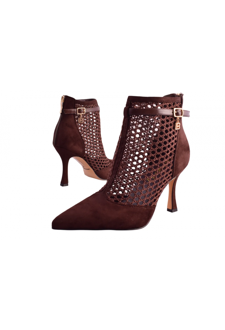 Γυναικεία Μποτάκια Laura Biagiotti Μαύρα και Καφέ με Τακούνι Στιλέτο 9cm   LB-9687