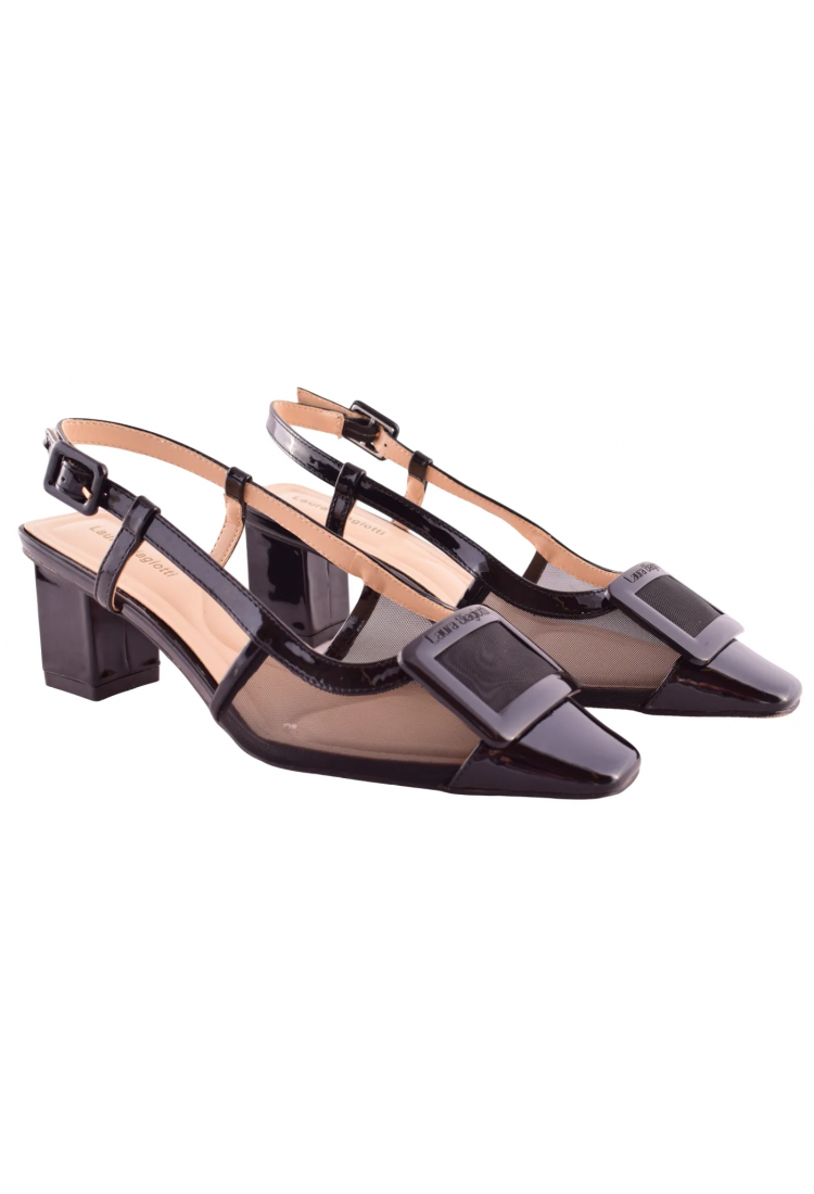 Elegant Slingback Πέδιλα με Καρέ Αγκράφα & Mesh Διαφάνεια τακούνι 7 cm by Laura Biagiotti    LB-9711