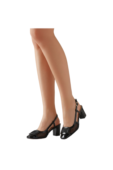 Elegant Slingback Πέδιλα με Καρέ Αγκράφα & Mesh Διαφάνεια τακούνι 7 cm by Laura Biagiotti    LB-9711