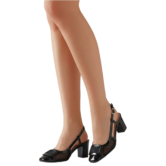 Elegant Slingback Πέδιλα με Καρέ Αγκράφα & Mesh Διαφάνεια τακούνι 7 cm by Laura Biagiotti    LB-9711