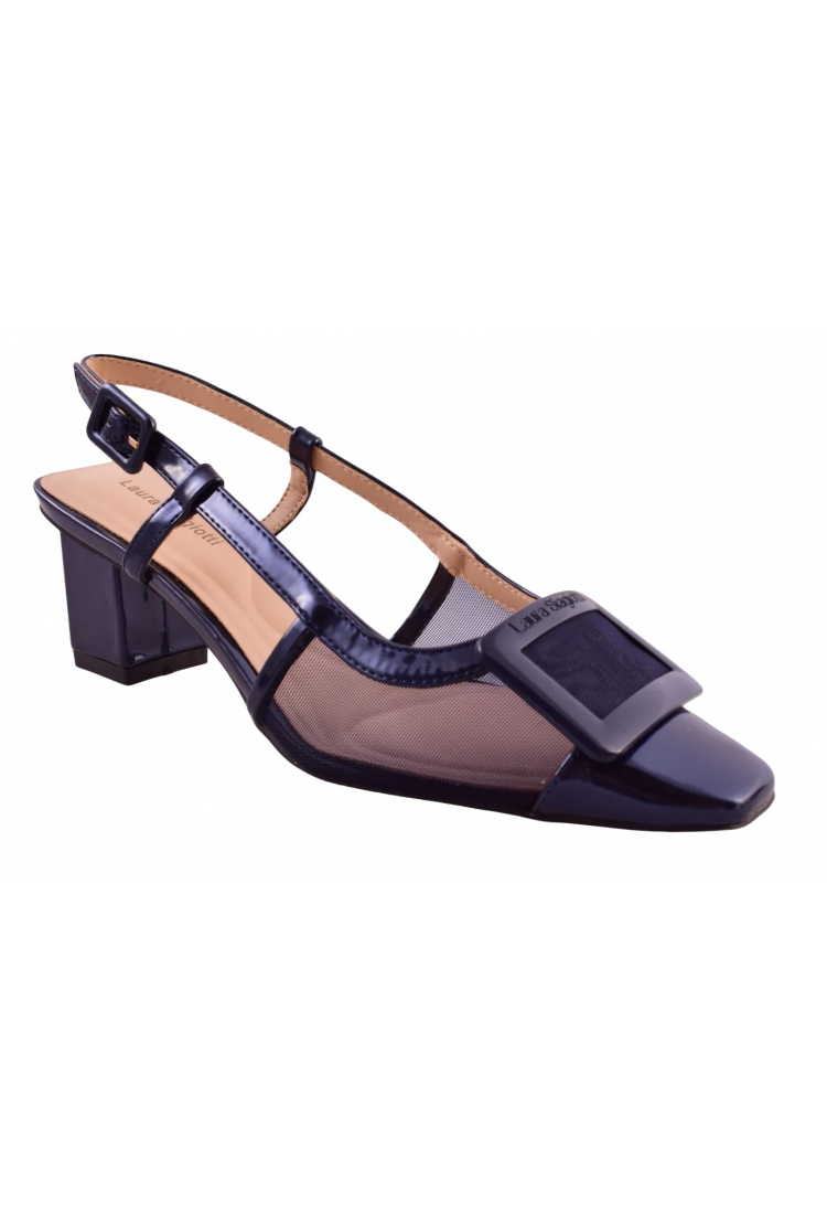Elegant Slingback Πέδιλα με Καρέ Αγκράφα & Mesh Διαφάνεια τακούνι 7 cm by Laura Biagiotti    LB-9711
