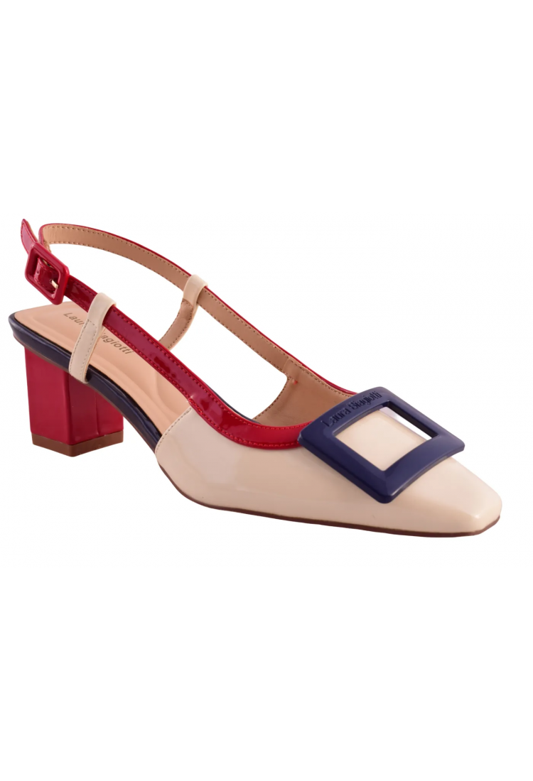 Elegant Slingback Πέδιλα με Καρέ Αγκράφα & Mesh Διαφάνεια τακούνι 7 cm by Laura Biagiotti    LB-9711