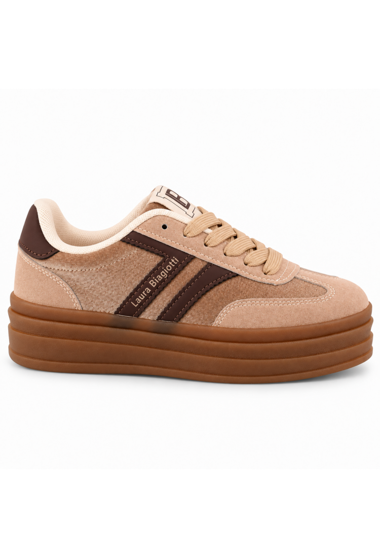 Laura Biagiotti - Γυναικεία Flatform Sneakers Suede Μπεζ  LB-9805